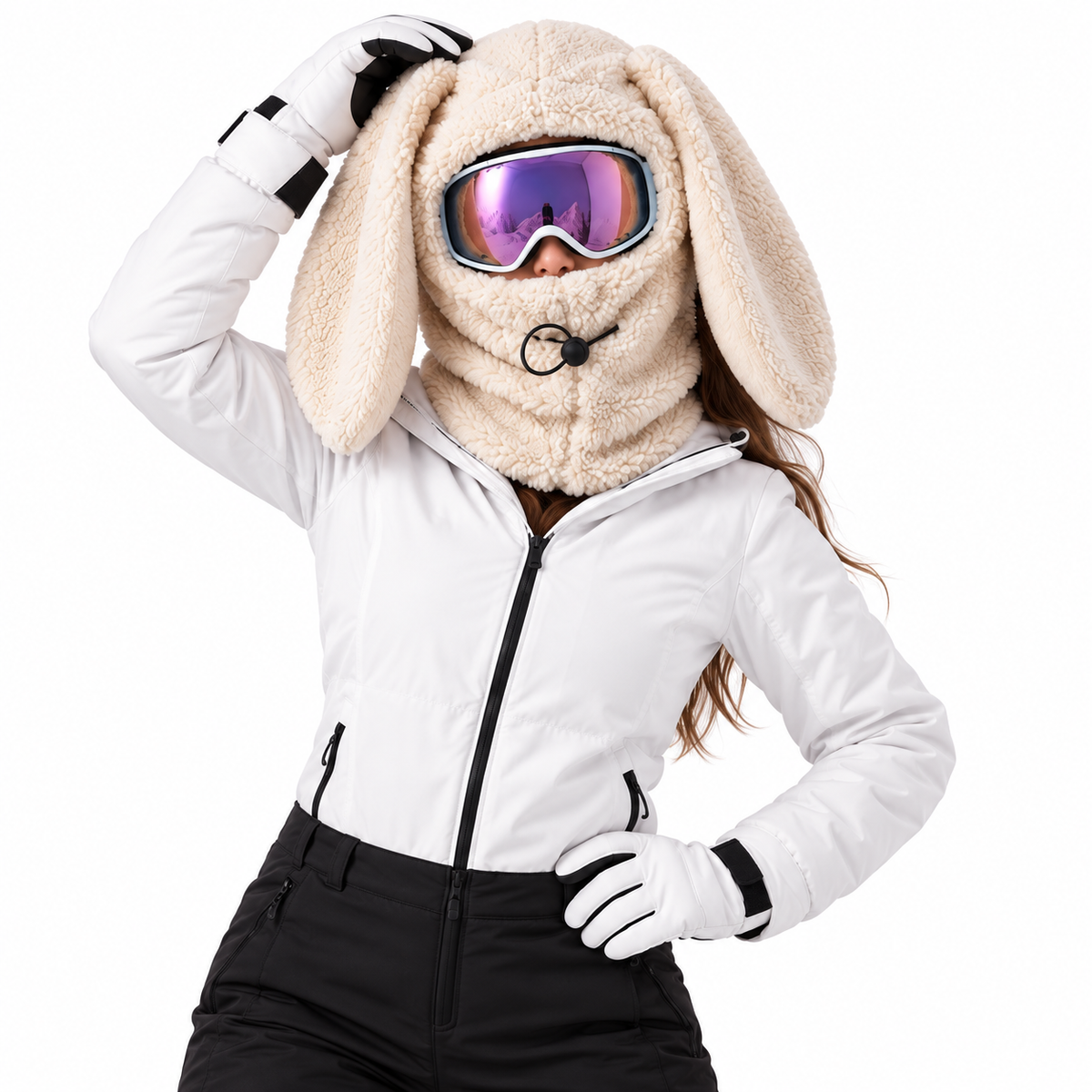 Cream worn with goggles